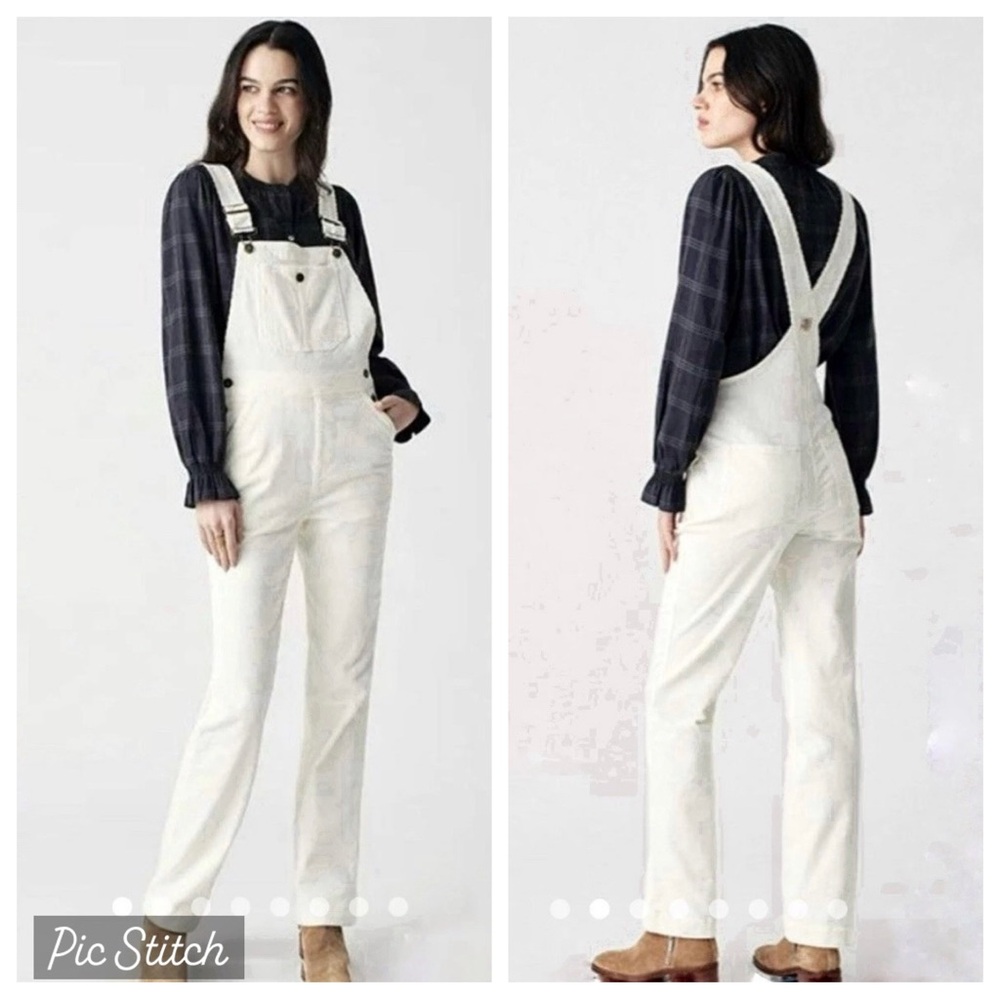 Faherty Walker Cord Overall Egret Corduroy XS Bib Carpenter Pants Cream